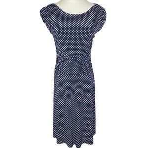 Enfocus Studio Size 8 Navy Polka Dot Fit N Flare Ruched Midi Dress
